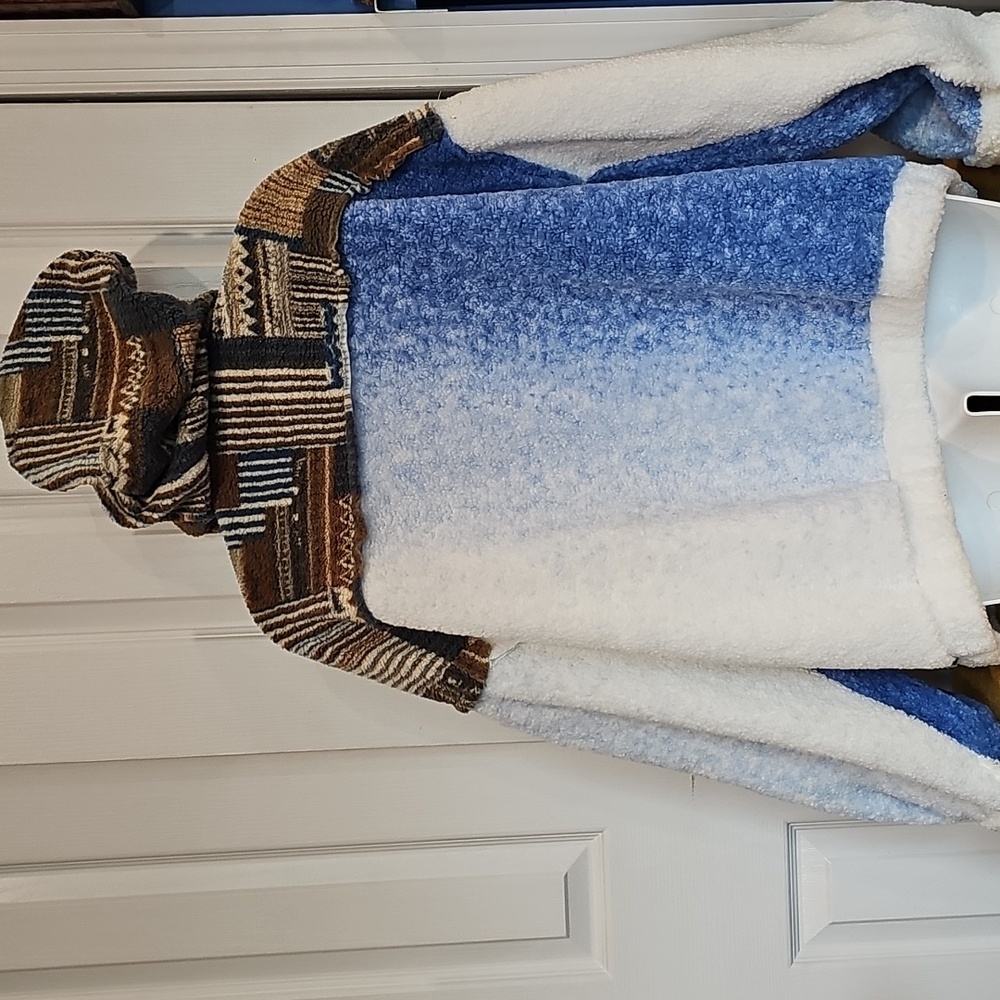POL Patchwork Sherpa Hooded Shacket Sz L NWOT - Picture 5 of 8